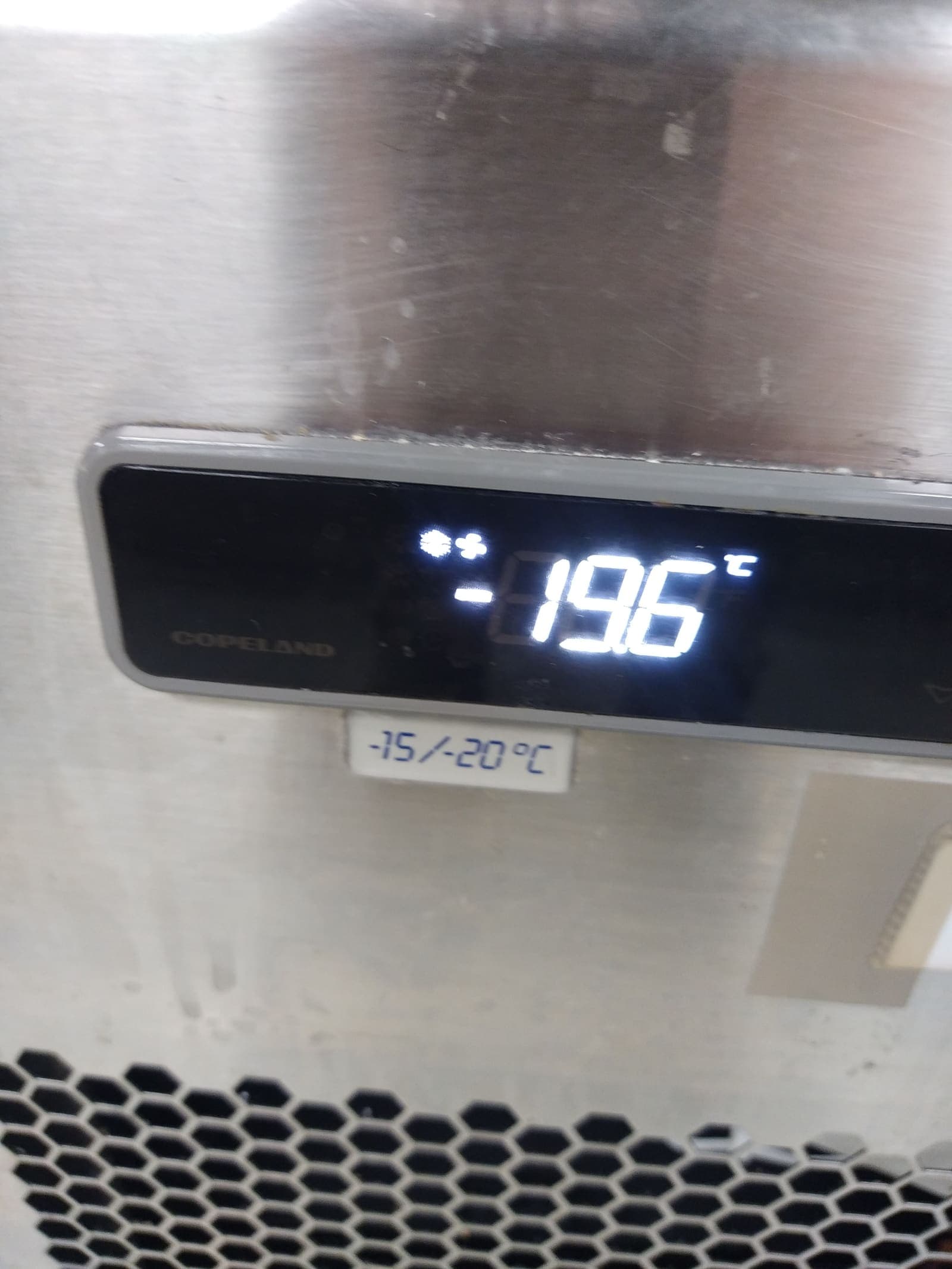 Régulateur Copeland affichant une température de -19,6 °C après remplacement du condenseur